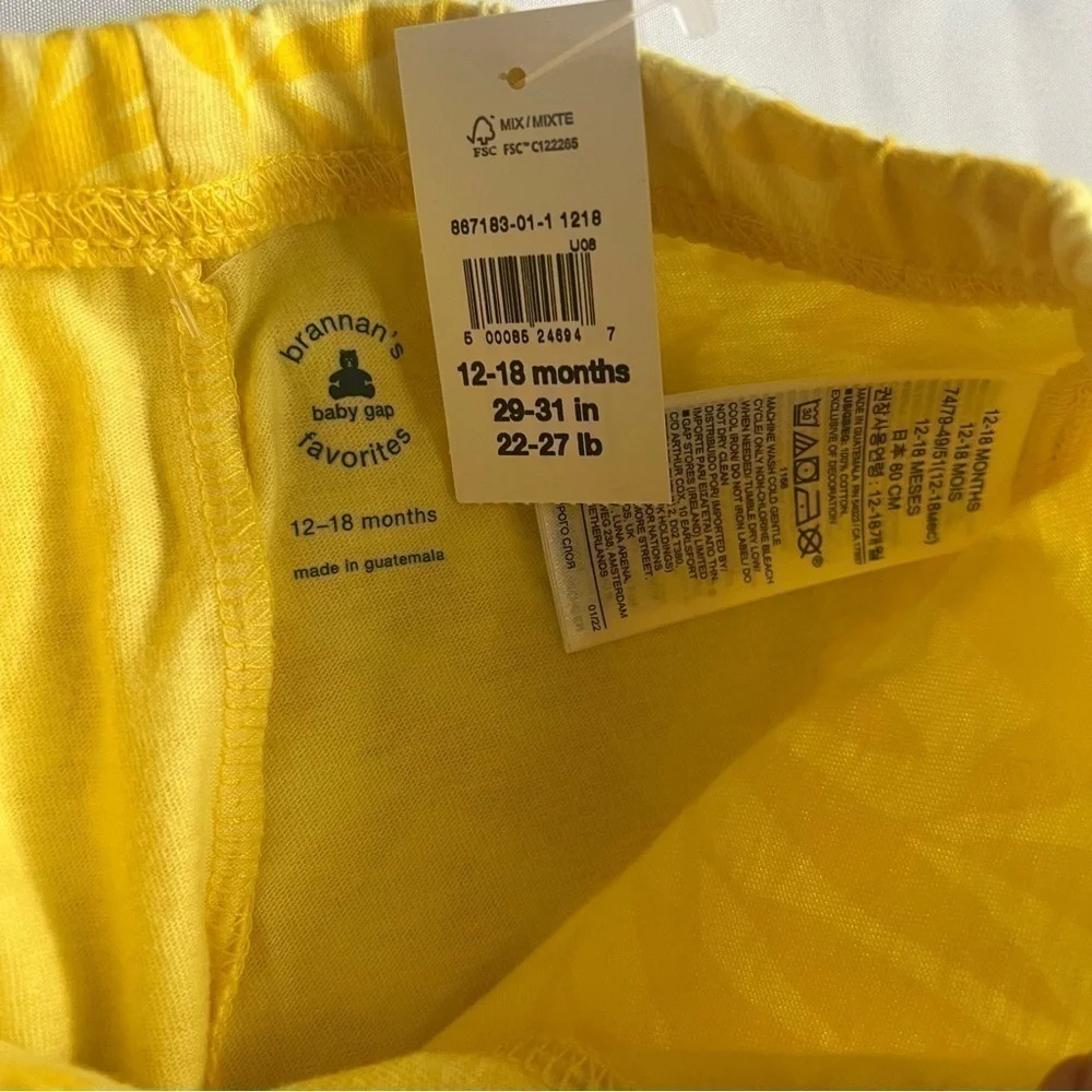 NWT Baby Gap Yellow Floral Print Pull On Shorts Size 12-18 Months